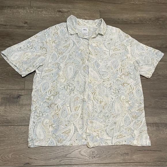 Zara Shirts Zara Mens Relaxed Fit Linen Blend Paisley Button Up